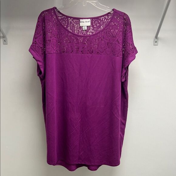 Ava & Viv Magenta Lace Accent Blouse - Picture 1 of 5